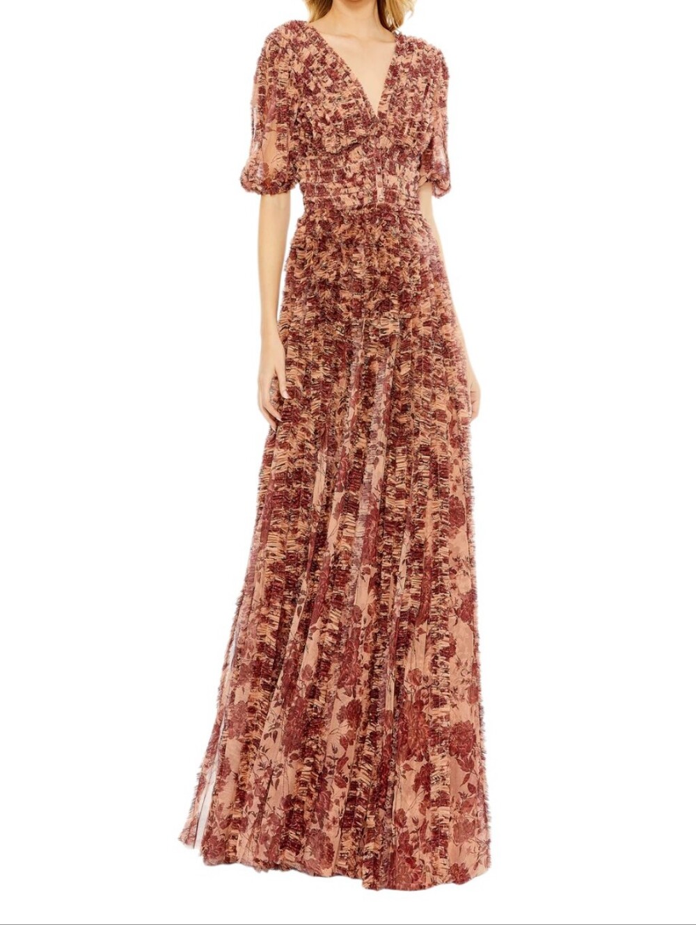 Mac Duggal Mesh Tulle V Neck Pink Floral Gown New With Tags 8013 - Size 18 - Picture 3 of 4